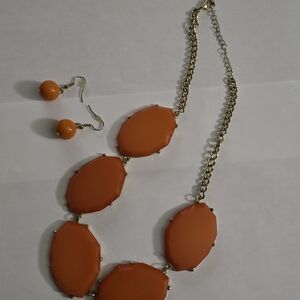 Vibrant, chic Orange Necklace and Earring Set